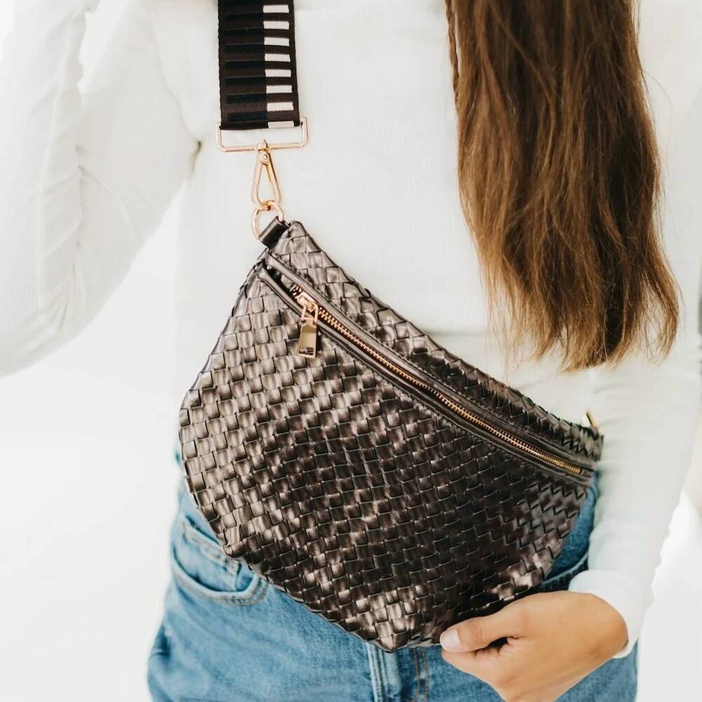 NEW PRETTY SIMPLE women's westlyn woven bum bag in metalic